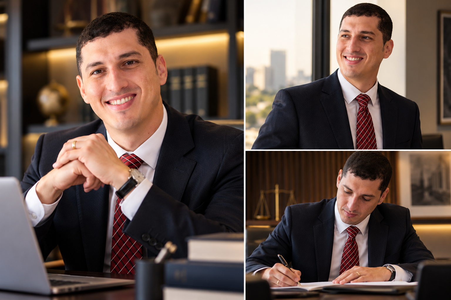 Composição de três retratos profissionais de Julião Charão